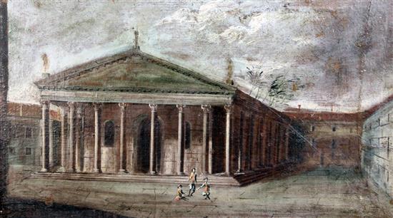 After Francesco Guardi Figures outside a palladian temple, 16 x 28in.